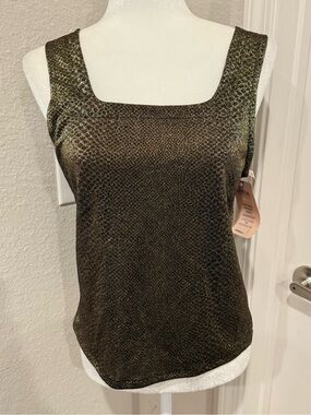 Metallic Black & Gold Square Neck Chemise Tank Top Sz S